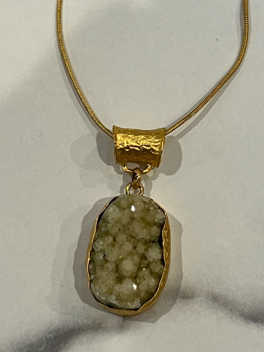 Green Druzy Pendant Quartz Gold Plated Vintage Necklace